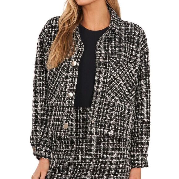 CeCe 7062502-060 Women Sz M Black Dazzling Charm Short Length Tweed Shacket - Picture 9 of 9